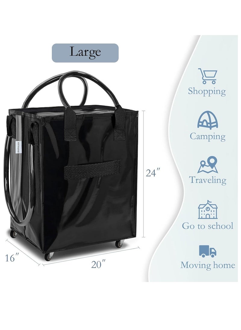 Reusable Grocery Bag On Wheels,Shopping Trolley with Zipper Closure,Rolling Tote,Lightweight&Foldable,Unbreakable Handles,66 lb Capacity(Large,Black)