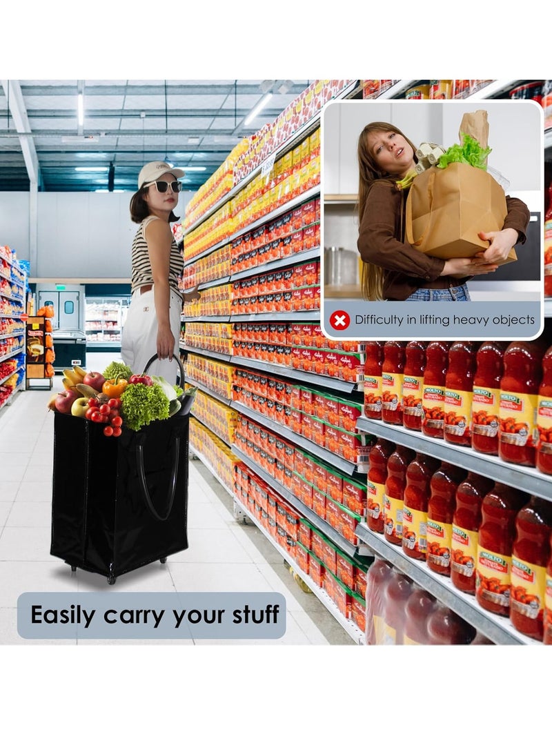 Reusable Grocery Bag On Wheels,Shopping Trolley with Zipper Closure,Rolling Tote,Lightweight&Foldable,Unbreakable Handles,66 lb Capacity(Large,Black)