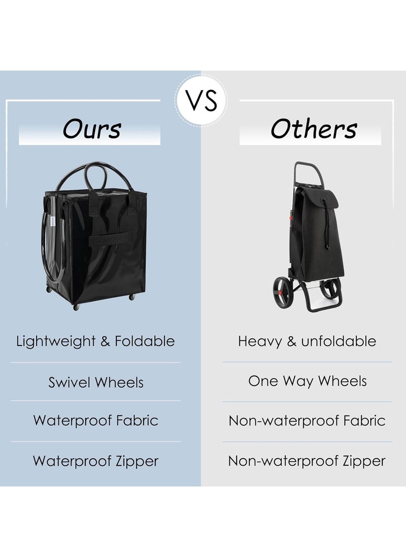 Reusable Grocery Bag On Wheels,Shopping Trolley with Zipper Closure,Rolling Tote,Lightweight&Foldable,Unbreakable Handles,66 lb Capacity(Large,Black)