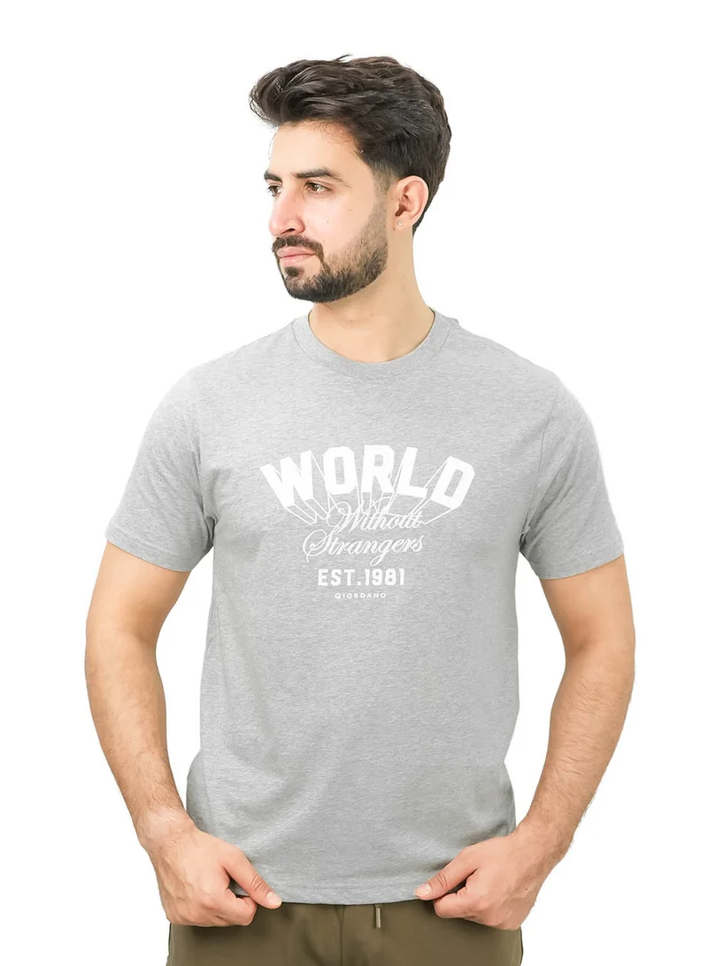 Men's World Without Strangers Print Tee - Slim Fit, Crew Neck, Cotton