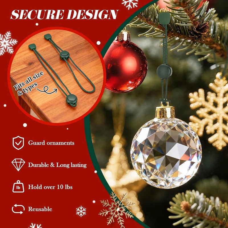 Hoevaton 48 PCS Adjustable Christmas Ornament Hooks, Non-Slip Hanger Hooks for Hanging Small & Large Heavy Ornaments, Xmas Ornament Hanging Hooks for Holiday Tree Decorations (Green, 48 Count) - Image 3