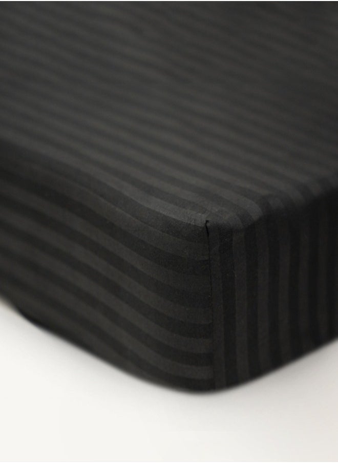 American Linen Queen Striped Fitted Sheet with 2 Pillow Case 180 x 200 Cm Black  - Image 2