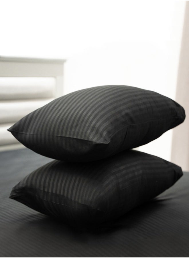 American Linen Queen Striped Fitted Sheet with 2 Pillow Case 180 x 200 Cm Black  - Image 4