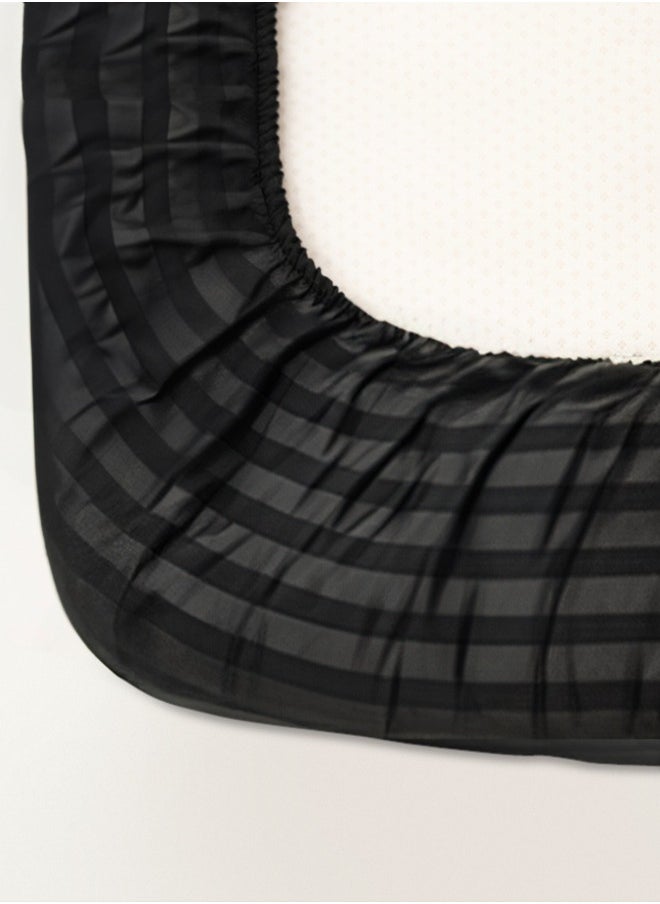 American Linen Queen Striped Fitted Sheet with 2 Pillow Case 180 x 200 Cm Black  - Image 3