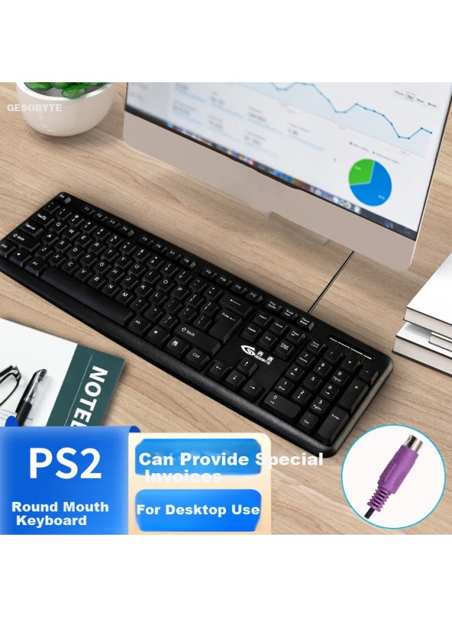 Gesobyte K830p Keyboard Wired Office Keyboard 104 Keys Water-resistant Ps2 Round Port Desktop Computer Keyboard Black - Image 1
