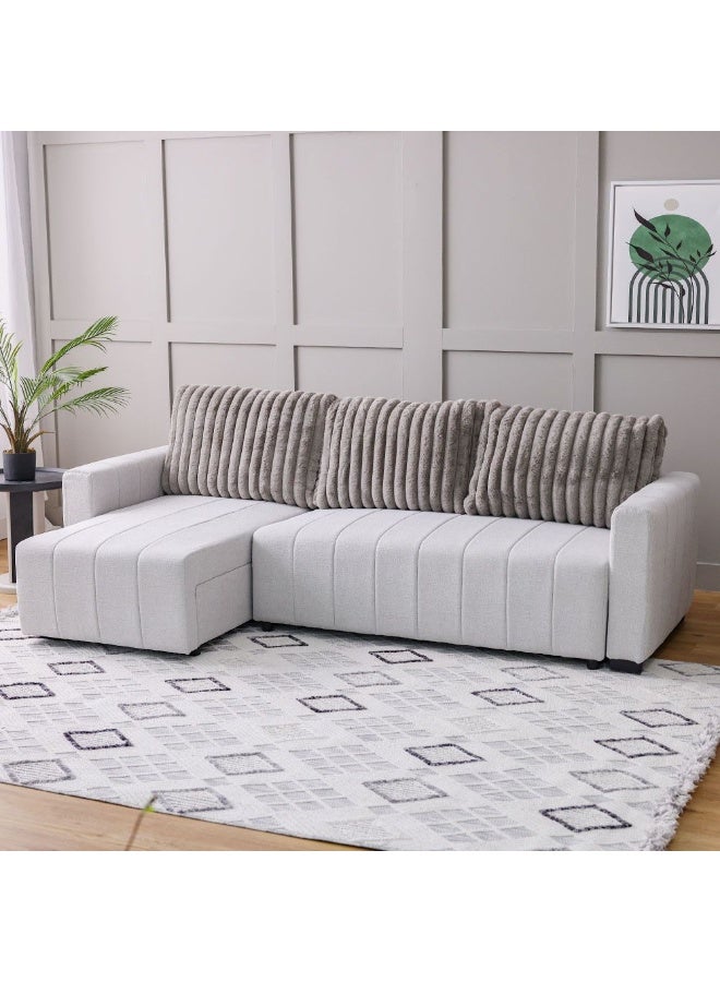 DANUBE HOME Alcantara Reversible Corner Fabric Sofabed With Storage Convertible Sleeping Sofabed Comfortable Living Room Furniture L254Xw241Xh92Cm - Grey/Dark Grey - Image 1