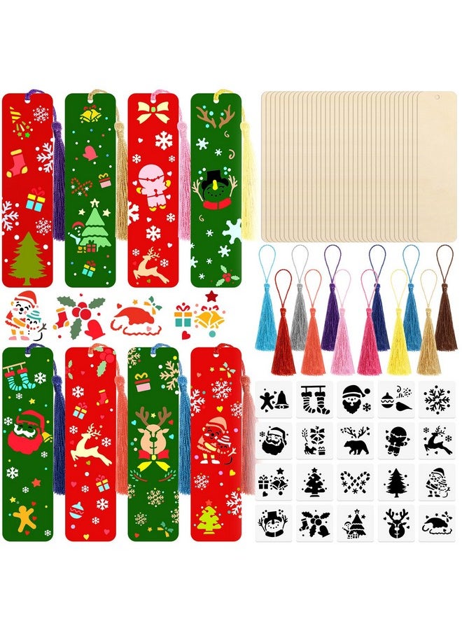 TaoBary - 92 Pieces Christmas Unfinished Wood Bookmarks With Colorful Tassels Diy Blank Ornament Wooden Bookmarks For Room Crafts Book Lovers(Christmas,1.26 X 4.72 X 0.08 Inches) - Image 1