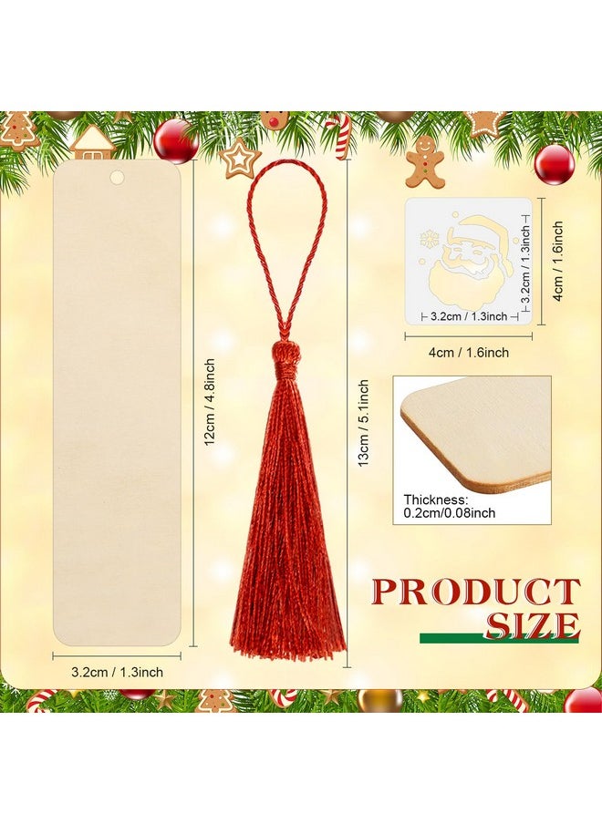 TaoBary - 92 Pieces Christmas Unfinished Wood Bookmarks With Colorful Tassels Diy Blank Ornament Wooden Bookmarks For Room Crafts Book Lovers(Christmas,1.26 X 4.72 X 0.08 Inches) - Image 1