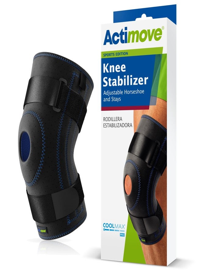 Actimove Sports Edition Knee Stabilizer Adjustable Horseshoe and Stays with COOLMAX AIR Technology - Pain Management for Runner's Knee, Patellar Instability - Left/Right Wear - Black, X-Large - Image 1