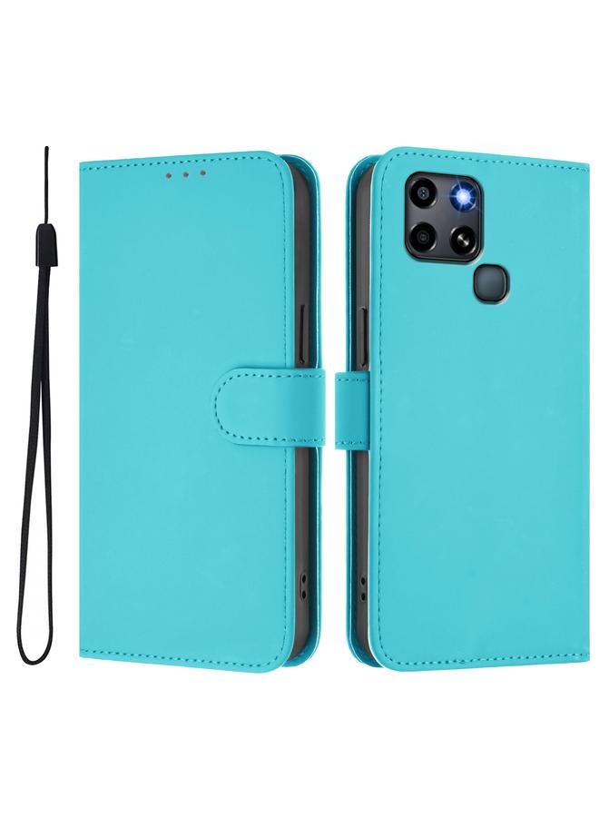 Zaboon Case For Infinix Smart 6 / 6 Plus Skin Feel Solid Color Leather Phone Case with Lanyard - Image 2
