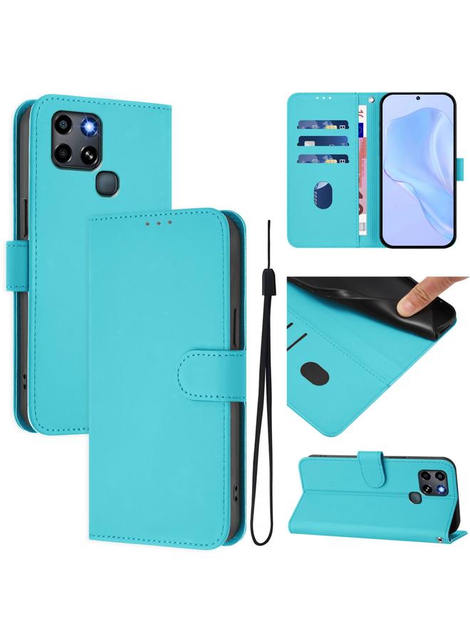Zaboon Case For Infinix Smart 6 / 6 Plus Skin Feel Solid Color Leather Phone Case with Lanyard - Image 1
