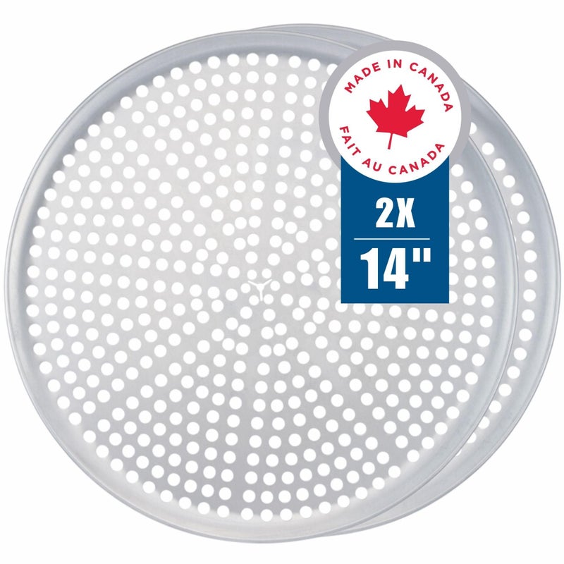 Norjac Pizza Pan with Holes 14 Inch 2 Pack Aluminum Pans for Oven Round RustFree  HeavyDuty Perforated Baking Tray for Crispy Crust