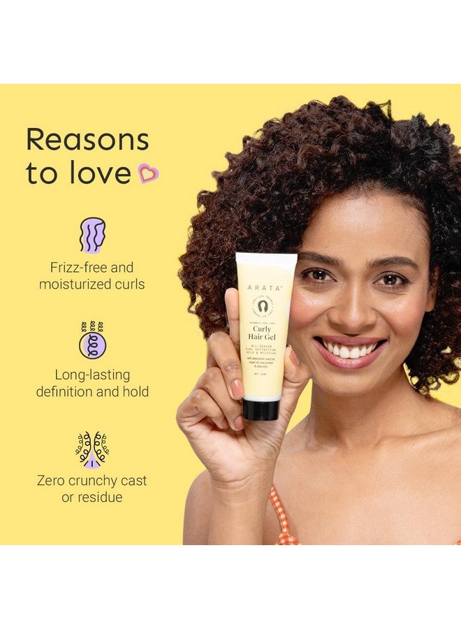 ARATA Curl Gel For Frizzy, Wavy, Curly Hair | Natural Long-Lasting Hold & Definition | Tames Frizz | Aloe Vera, Abyssinian Seed Oil, Argan Oil & Soy Protein | No Sulphate,Paraben,Silicone | 50Ml X 1 - Image 3