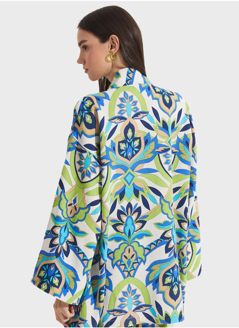 JUNE Printed Flared Sleeve Kimono