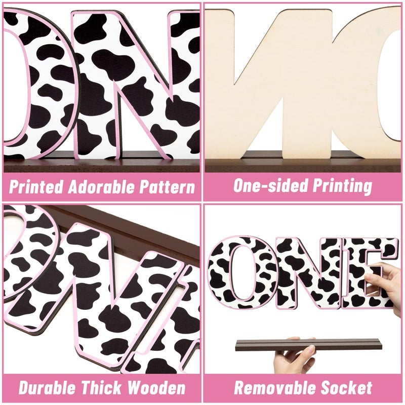 ANGOLIO Cow Print One Letter Sign Table Wooden Centerpieces for Baby Shower Farm Animal First Birthday Party Decor Holy Cow Iâ€™M One Toddler Boy Girls 1st Birthday Baby Spring Decor Party Supplies - Image 3