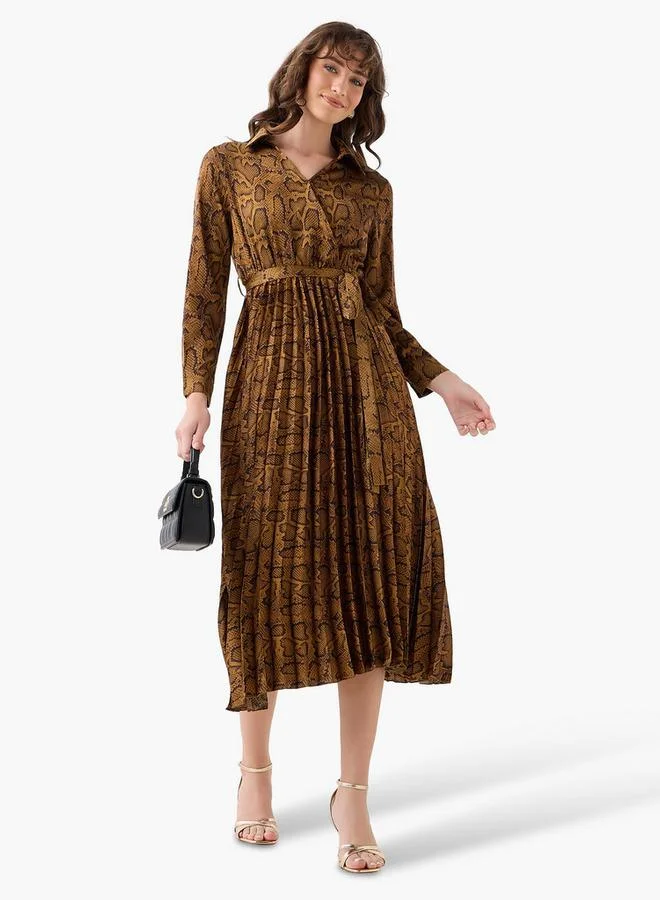 Splash FAV tan snake print Midi Satin Wrap Dress with Animal Print for Women | Best Price UAE
