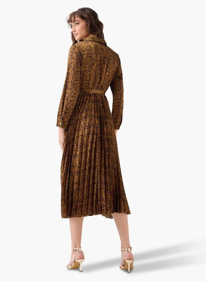 Splash FAV tan snake print Midi Satin Wrap Dress with Animal Print for Women | Best Price UAE