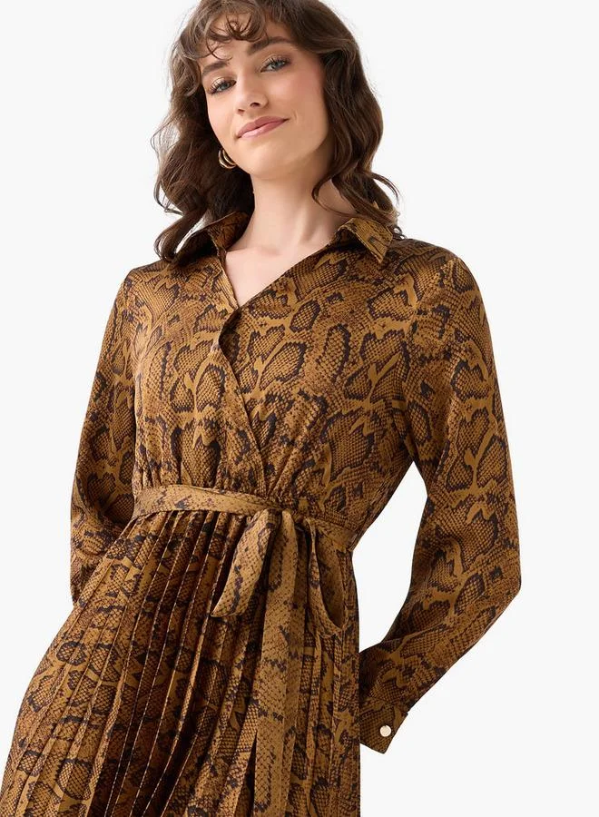 Splash FAV tan snake print Midi Satin Wrap Dress with Animal Print for Women | Best Price UAE