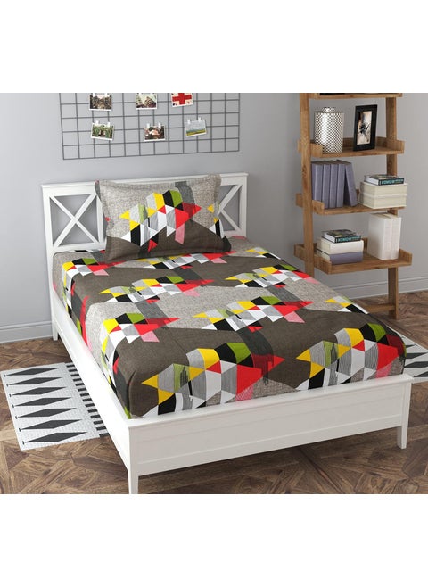 AASHIYANA SAJONA Cotton Geometric Single Bedsheet with Pillow Cover Multicolour