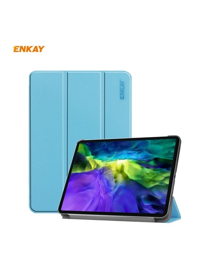 HuHa Case Cover For iPad Pro 11 2022 / 2020 / 2021 ENKAY ENK-8001 Denim Pattern Horizontal Flip Leather Smart Tablet Case with Holder Light Blue 