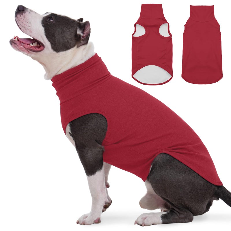 ROZKITCH Dog Sweaters Soft Fleece Pullover Sweatshirt Pajamas, Turtleneck Warm Pet Cold Weather Jacket Stretchy Vest Jumpsuit Apparel Outfit Clothes for Small Medium Large Dogs Walking Sleep Red XL - Image 1