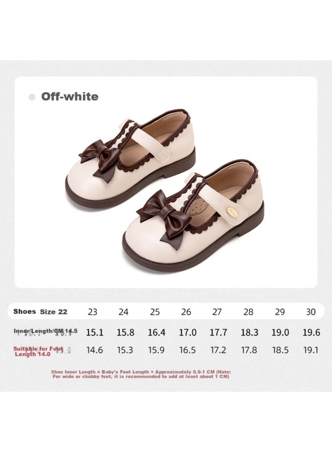 Follow Me Girls Toddler Walking Shoes Spring Autumn New Sweet Bow Black Single Shoes Infant Birthday Dress Shoes Off-white Size 29