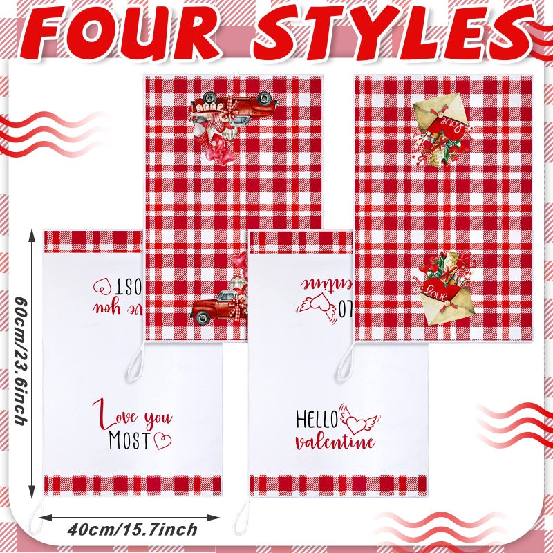 Kajaia 4 Pcs Valentines Day Kitchen Towels Hand Dish Towels Red Valentines Day Decor Love Envelope Truck Fingertip Absorbent Microfiber Cloths for Bathroom Guest Anniversary Wedding 16 x 23.6 Inch - Image 5