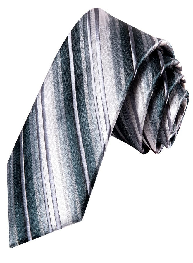 Hi-Tie Men Ties Sets Silk Stripe Paisley Necktie Pocket Square Cufflinks for Business Wedding,Gray Stripe - Image 4