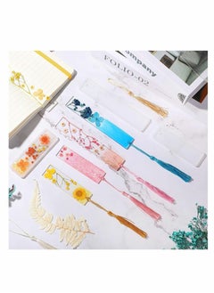 KASTWAVE Bookmark Resin Mold Bookmark, 12 Pcs Silicone Mold Rectangle Resin Large/Medium Mould with 8 PCS Colorful Tassels for Jewelry DIY Craft Transparent Mold  - Image 2