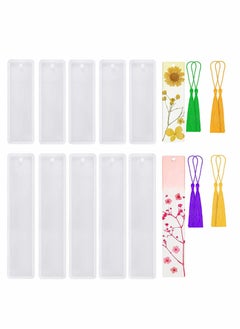 KASTWAVE Bookmark Resin Mold Bookmark, 12 Pcs Silicone Mold Rectangle Resin Large/Medium Mould with 8 PCS Colorful Tassels for Jewelry DIY Craft Transparent Mold  - Image 1