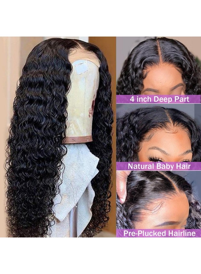 AISI Deep Wave Lace Front Wigs Human Hair 180% Density 4X4 Transparent Lace Closure Wigs for Black Women Wet and Wavy Lace Frontal Wigs Glueless Wigs Pre Plucked with Baby Hair Natural Color (18 Inch) - Image 2