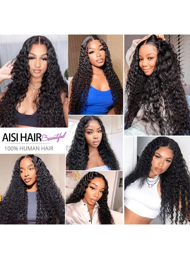AISI Deep Wave Lace Front Wigs Human Hair 180% Density 4X4 Transparent Lace Closure Wigs for Black Women Wet and Wavy Lace Frontal Wigs Glueless Wigs Pre Plucked with Baby Hair Natural Color (18 Inch) - Image 4