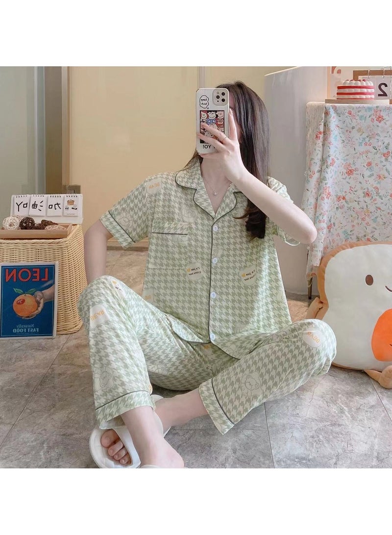 DubaiGallery Women's Collared Neck With Short Sleeve Pyjama Set