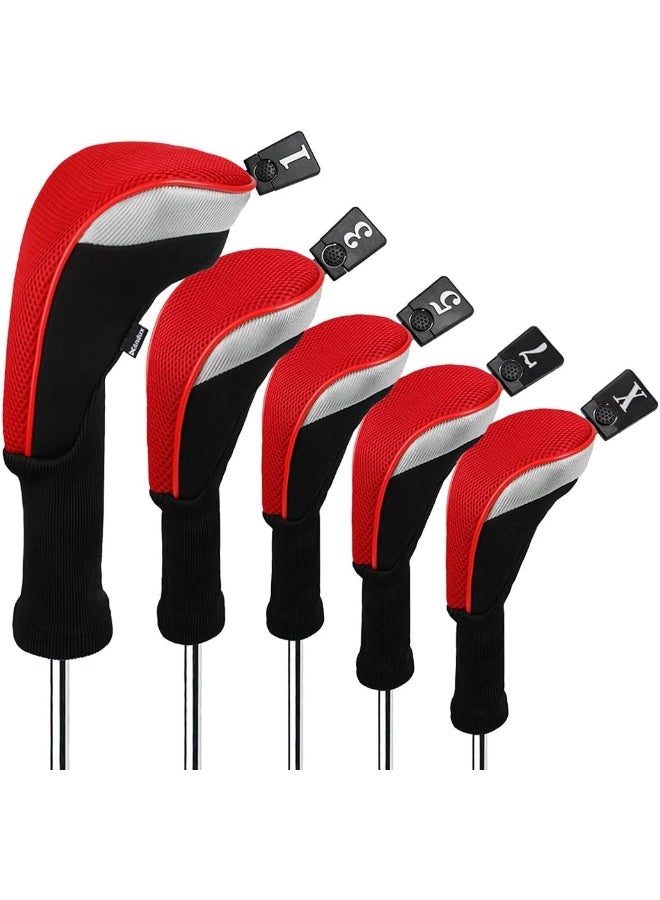 Andux 5pcs/Set Golf 460cc Driver Wood Head Covers with Long Neck and Interchangeable No. Tags - Image 1