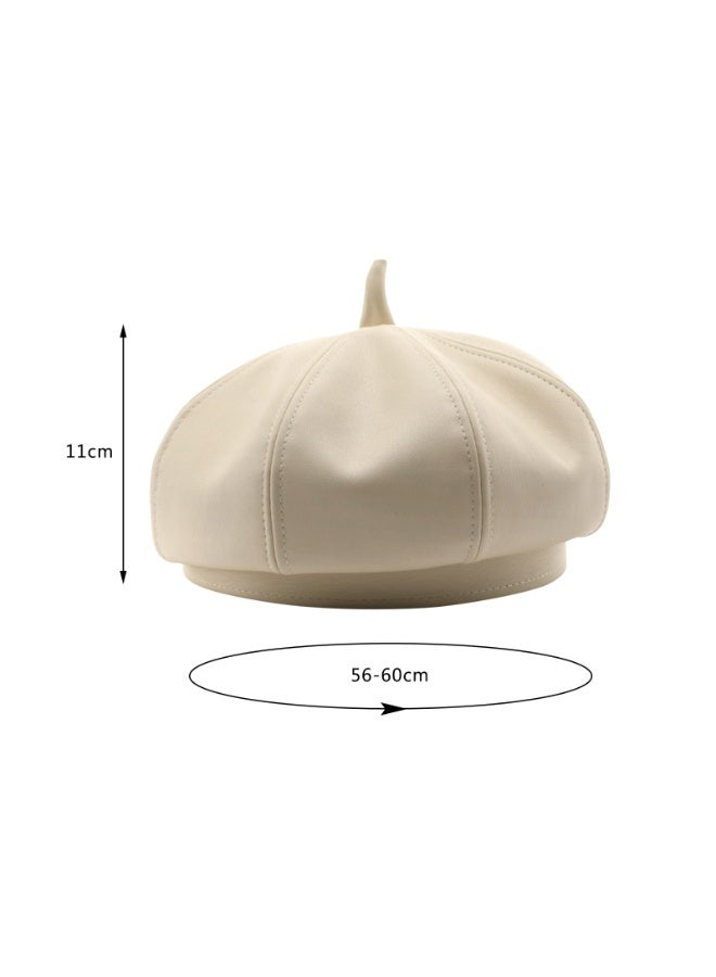 قبعة جلدية ، رسام عتيق بلون خالص ، قبعة شمسية مخصصة لربيع / صيف للفتيات لارتدائها عند الخروج (أبيض) - Image 3