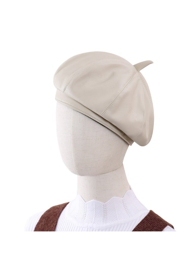 قبعة جلدية ، رسام عتيق بلون خالص ، قبعة شمسية مخصصة لربيع / صيف للفتيات لارتدائها عند الخروج (أبيض) - Image 2