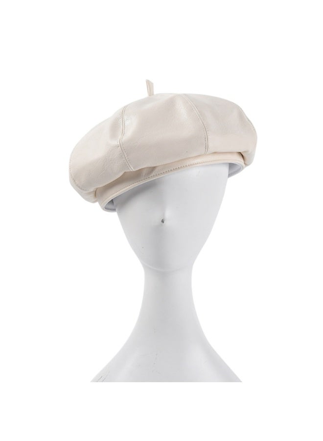 قبعة جلدية ، رسام عتيق بلون خالص ، قبعة شمسية مخصصة لربيع / صيف للفتيات لارتدائها عند الخروج (أبيض) - Image 4