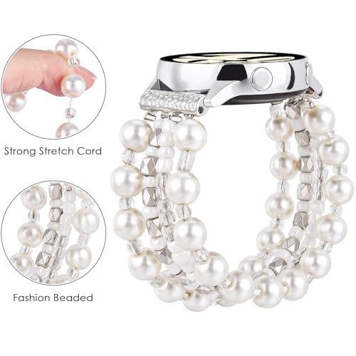 VISOOM Beaded Boho Bracelet Compatible for Samsung Galaxy Watch 8/7/6/5/4 40/44mm Bands/Active 2 Watch 4 Classic 42mm Band Women, 20mm Handmade Elastic Crystal Beads Bracelet for Galaxy Watch 5 pro - Image 3