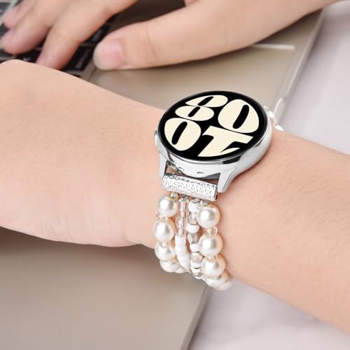 VISOOM Beaded Boho Bracelet Compatible for Samsung Galaxy Watch 8/7/6/5/4 40/44mm Bands/Active 2 Watch 4 Classic 42mm Band Women, 20mm Handmade Elastic Crystal Beads Bracelet for Galaxy Watch 5 pro - Image 2
