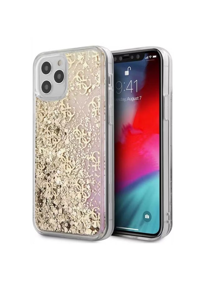 GUESS iPhone 12 / 12 Pro 6.1inch Back Cover Liquid Glitter 4G Pattern Gadient Background Case / Shock Resistant / Easy Access to All Ports / Scratch Resistant / Drop Protection / Premium Brand - Gold  - Image 3