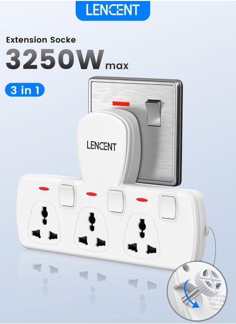Electrical Connection,Multi Plug Extension Socket,3 Way Electrical Outlet Extender,Power Extension,Universal Plug Adapter,Charging Station for Home,Office,Kitchen,Separate Switch