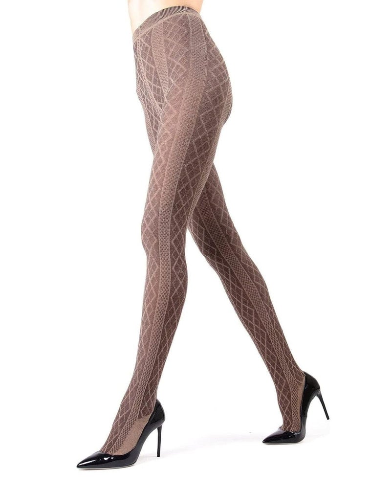 MeMoi Juneau Diamonds Cotton Tights for Women, Cozy and Elegant Sweater Tights - Sizes Small to X-Large, Light Taupe Heather, M-L - Image 1