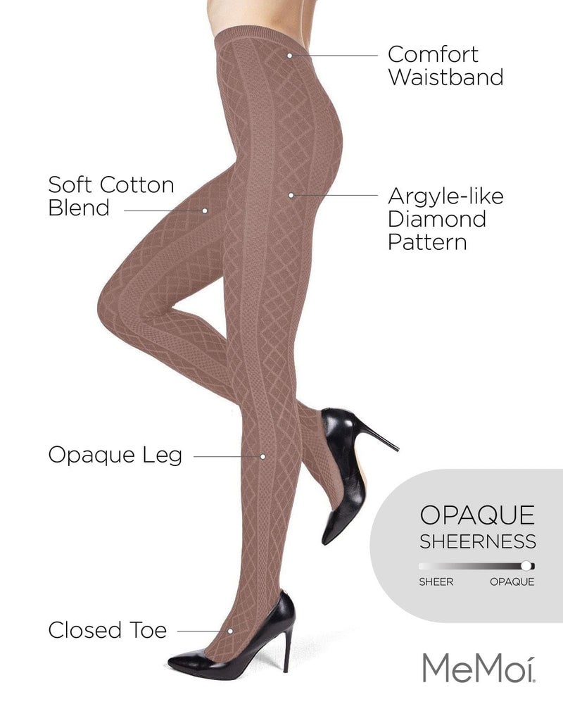 MeMoi Juneau Diamonds Cotton Tights for Women, Cozy and Elegant Sweater Tights - Sizes Small to X-Large, Light Taupe Heather, M-L - Image 3