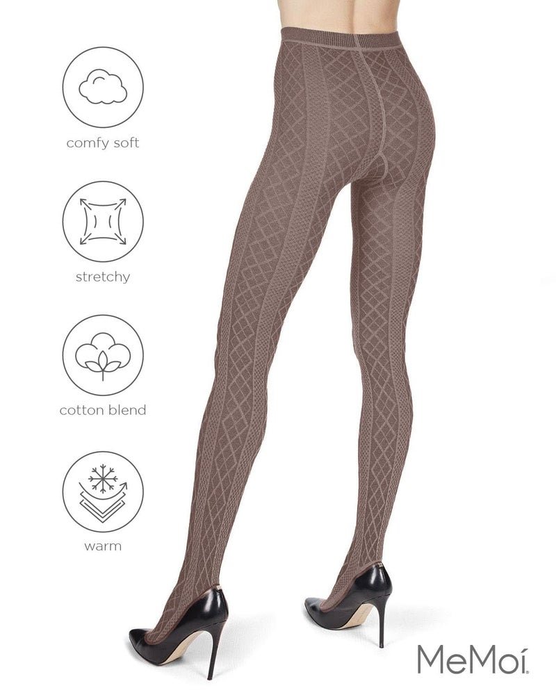 MeMoi Juneau Diamonds Cotton Tights for Women, Cozy and Elegant Sweater Tights - Sizes Small to X-Large, Light Taupe Heather, M-L - Image 5