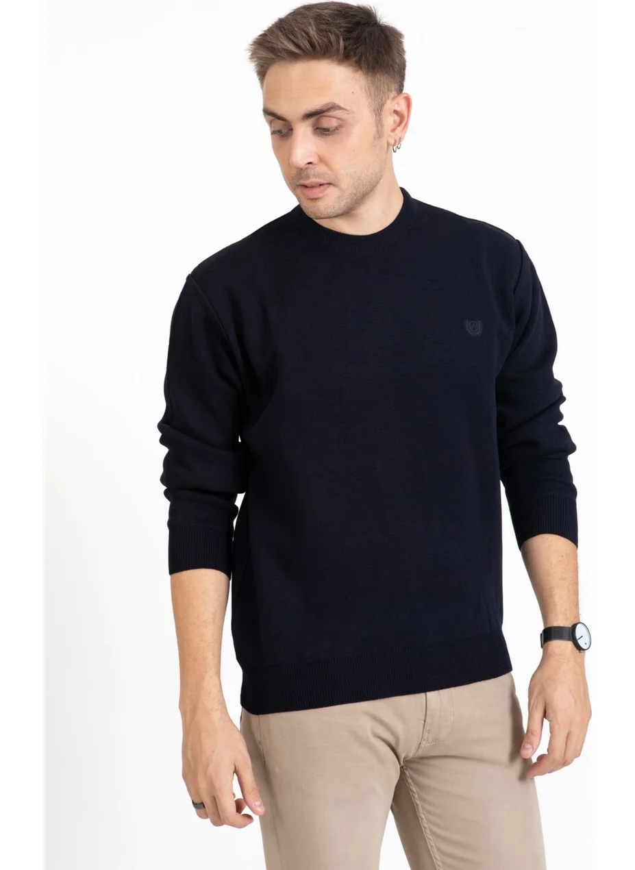 Mutlu City Men's Middle Age and Above Tight Woven Knitwear Acrylic Winter Dad Round Neck Sweater 2050-LACIVERT