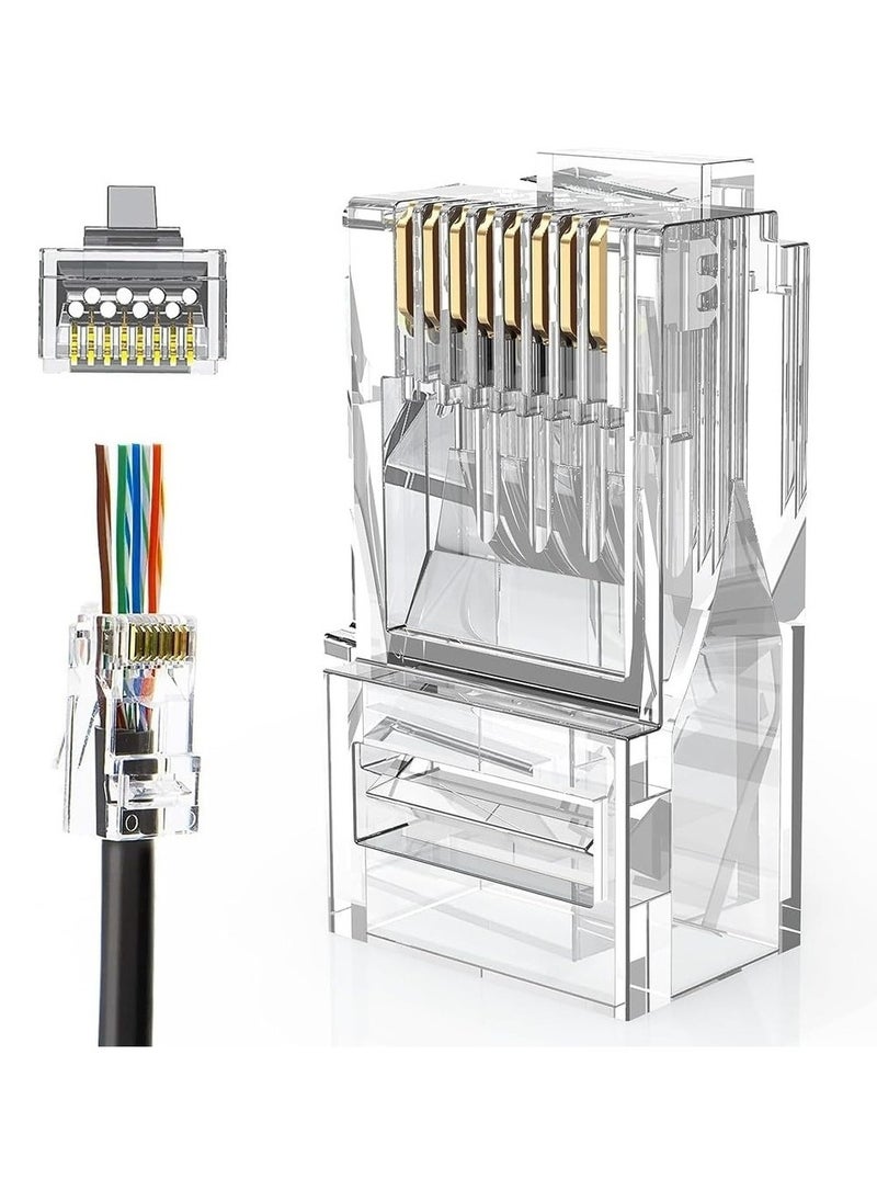 Generic RJ45 Pass Through Connectors 50-Pack Cat6/Cat5e Gold Plated Modular Plug Unshielded Crimp Connector For Solid Or Stranded UTP Ethernet Cable  - Image 1