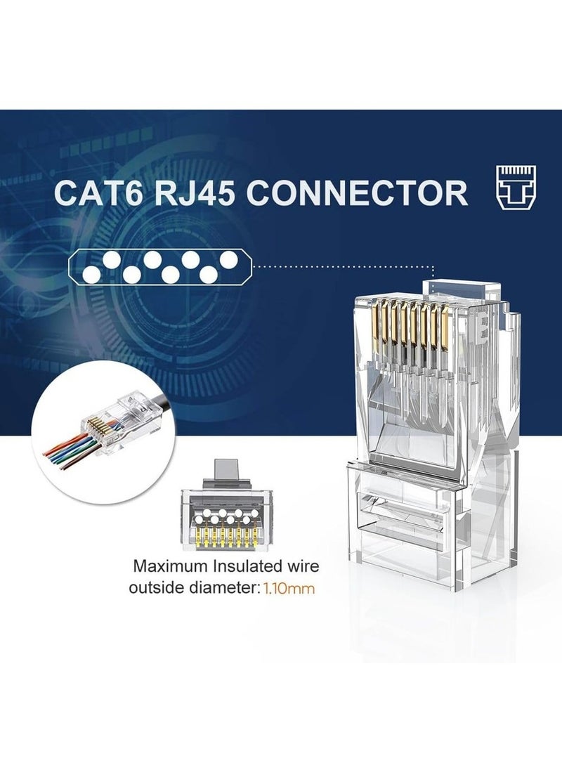 Generic RJ45 Pass Through Connectors 50-Pack Cat6/Cat5e Gold Plated Modular Plug Unshielded Crimp Connector For Solid Or Stranded UTP Ethernet Cable  - Image 3