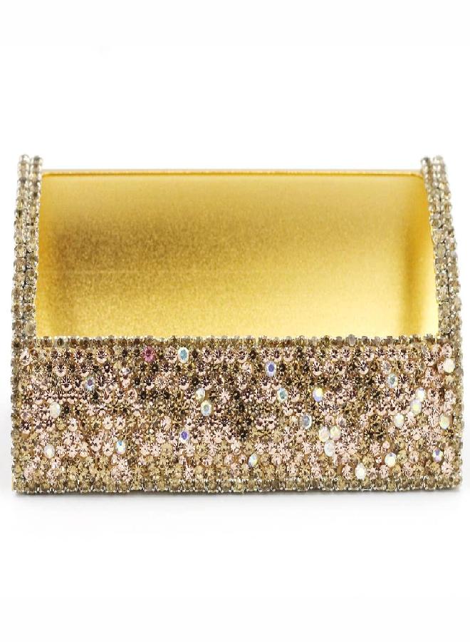 Bestbling Bling Aluminum Business Card Holder for Desk Business Card Display Rhinestone Business Card Stand Desktop Business Card Holders (Gold) - Image 3