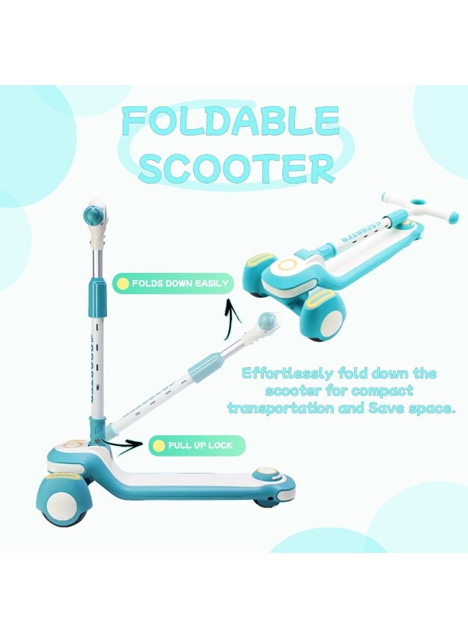 EASY FUTURE 3-8 Years Kids Scooter with Foldable Frame, Adjustable Handlebar, LED PU Wheels, Rear Brake & With Music - Image 2