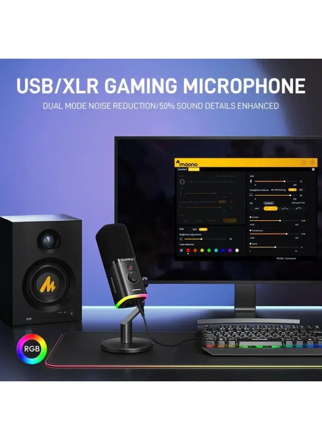 ماونو ميكروفون ديناميكي MAONO PD100X مع توصيل USB-C و XLR وإضاءة RGB للألعاب والبث والبودكاست - Image 2